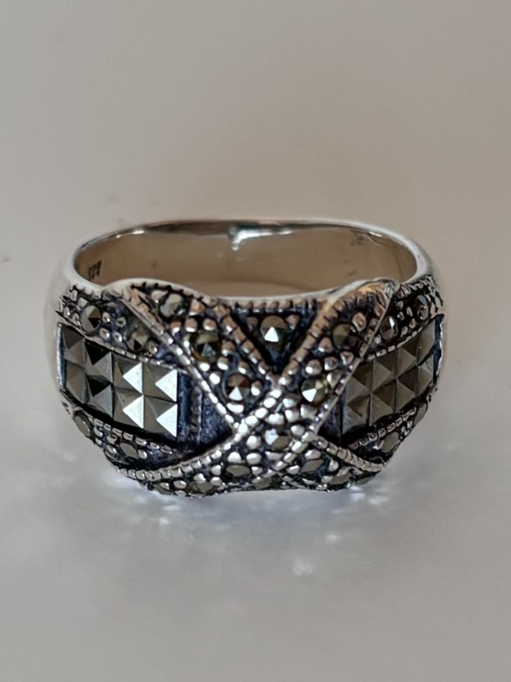 Marcasite Band Ring with Criss-Cross Pattern